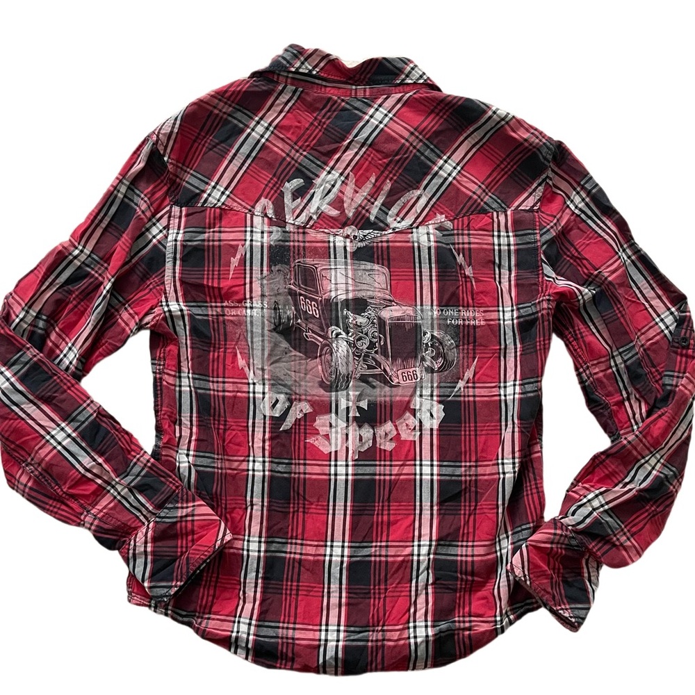 Y2K Lip Service Plaid Service Of Speed Roadster Button Up Shirt